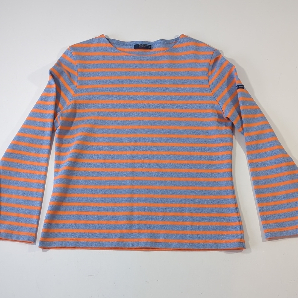 Saint James Atelier Striped Long Sleeve Shirt Light Blue Orange Cotton Size 12 - Picture 10 of 15
